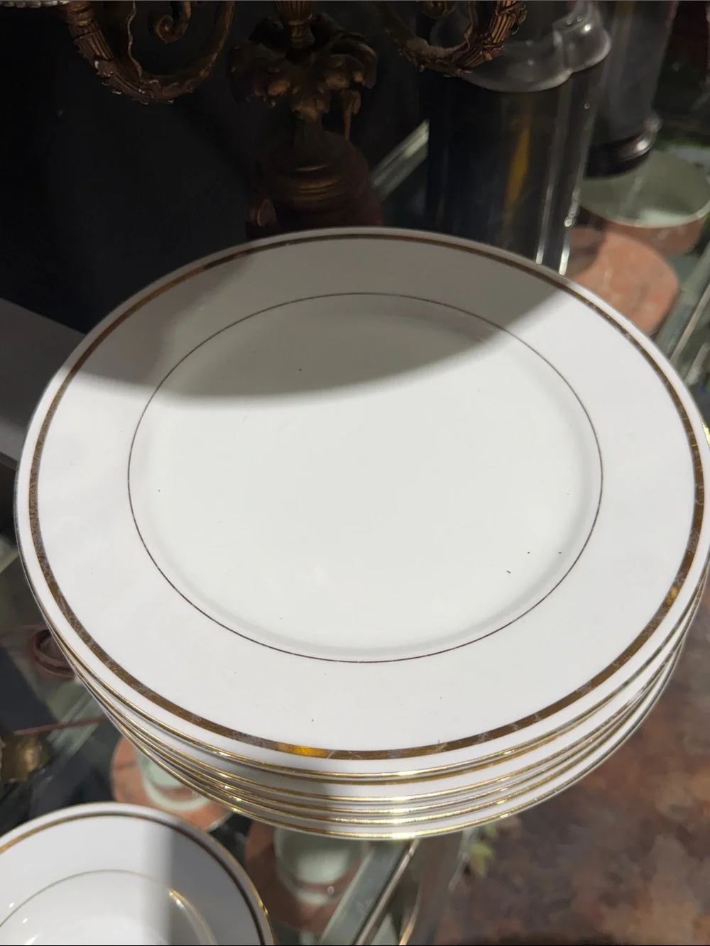 Classic White Dinner Plate with Gold Trim - Set of 5